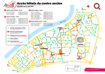 Plan d'accès aux hôtels du centre ancien d'arles